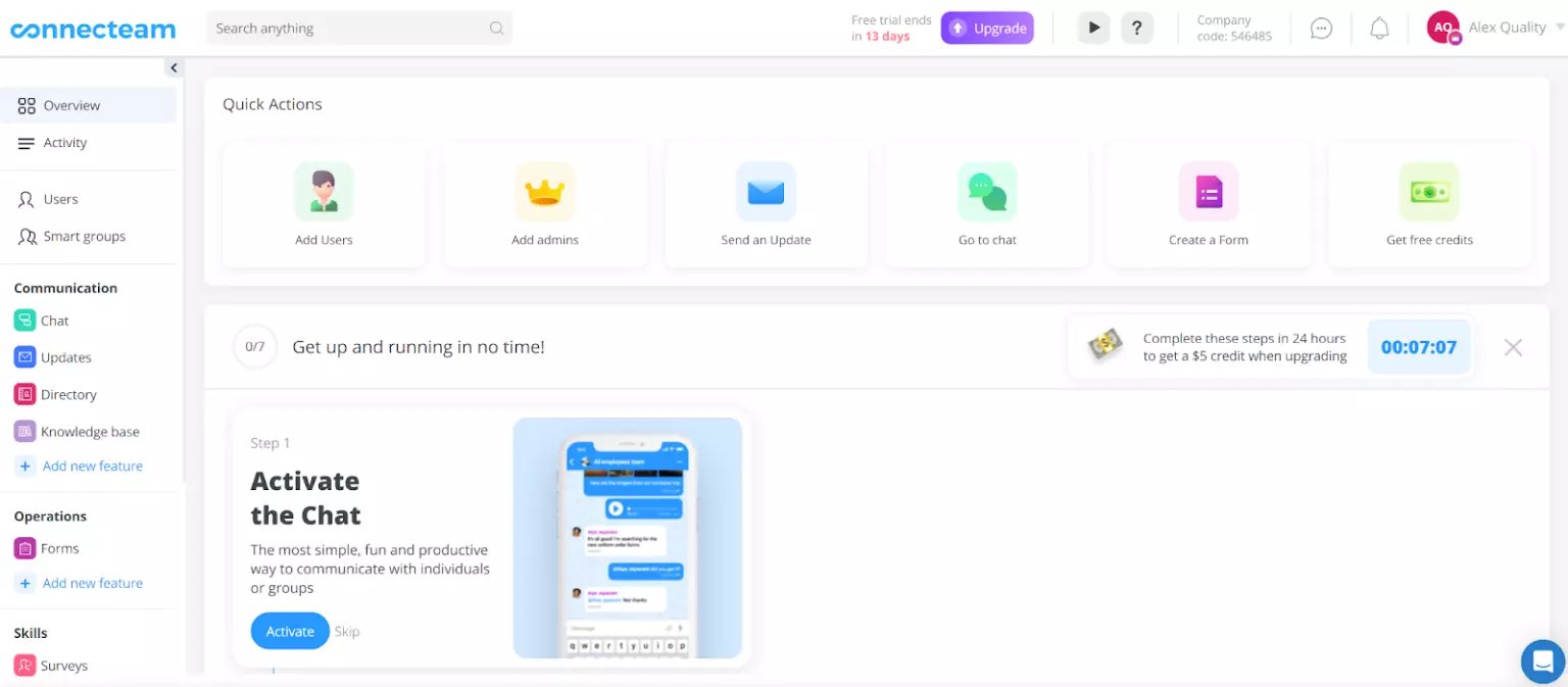 Connecteam's engagement software dashboard.