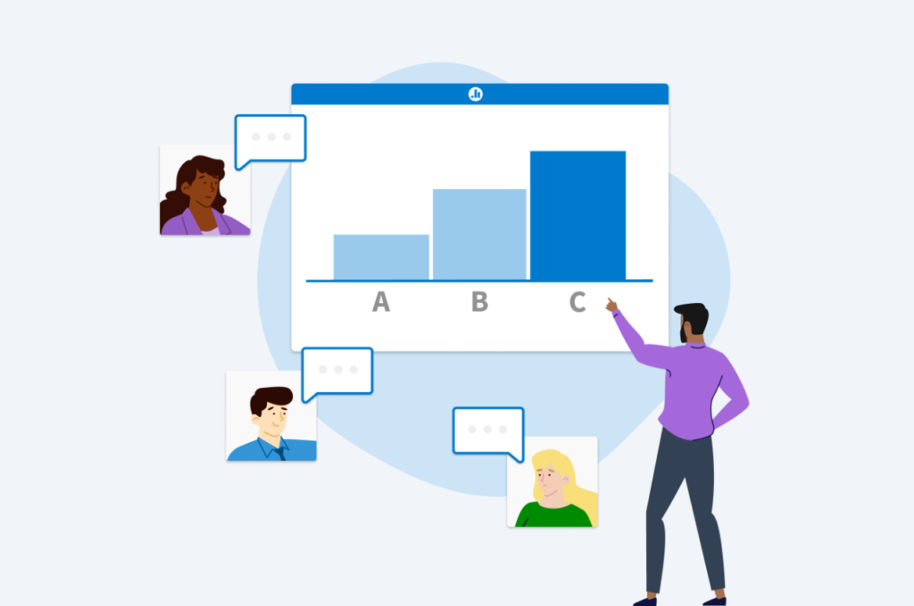 four individuals engaging in a multiple choice poll