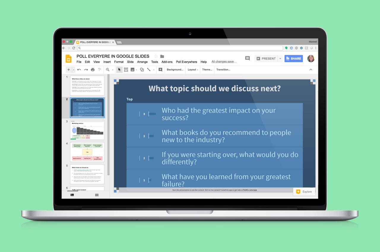 Question and answer activity in Google Slides