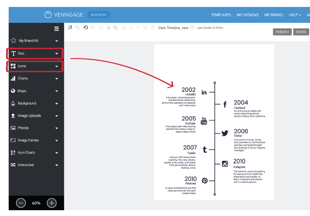 Screenshot of a timeline