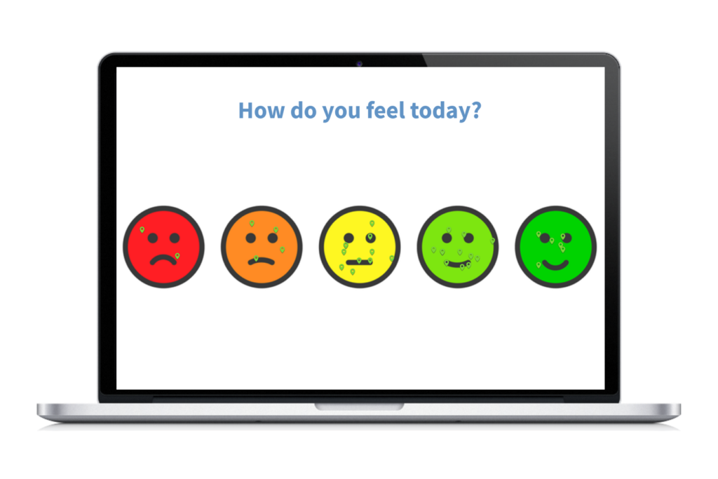 Poll Everywhere clickable image activity displayed in a laptop with the title "How are you feeling today?"