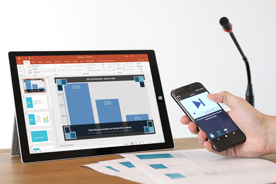 powerpoint presentation quiz questions with answers PowerPoint displaying a Poll Everywhere activity on a tablet and iPhone displaying Poll Everywhere remote control mode