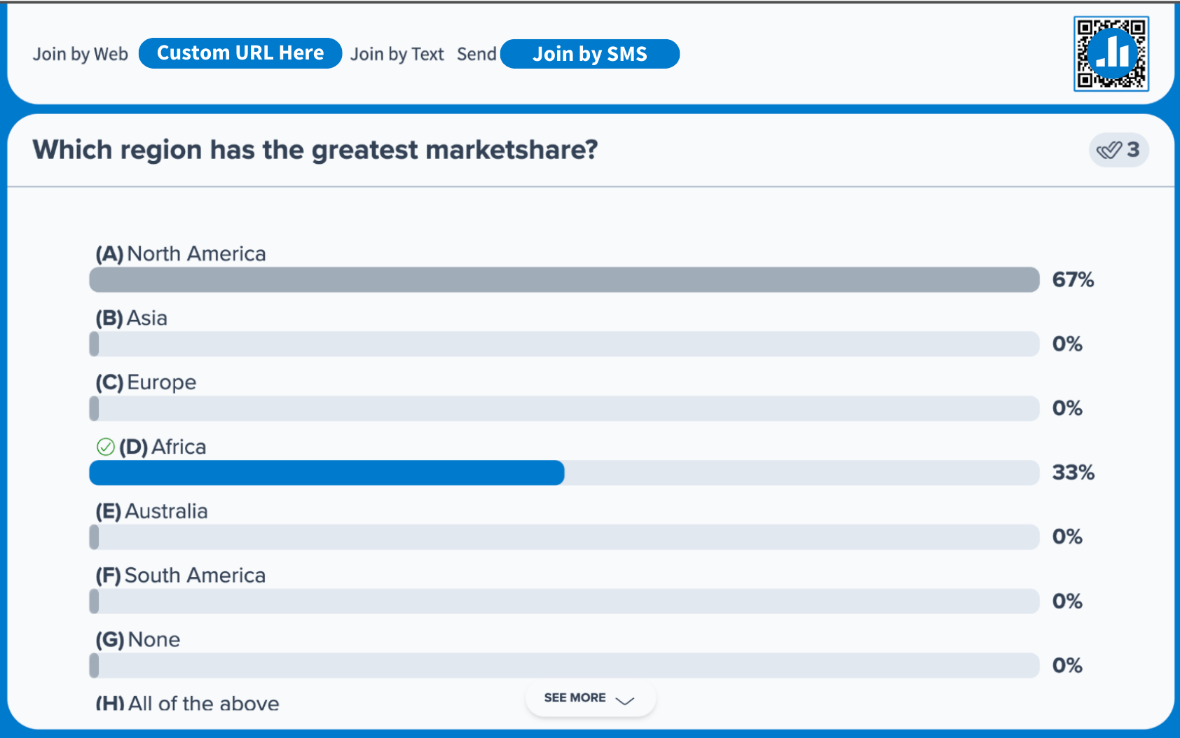 A screenshot of a Poll Everywhere Multiple Choice Activity.