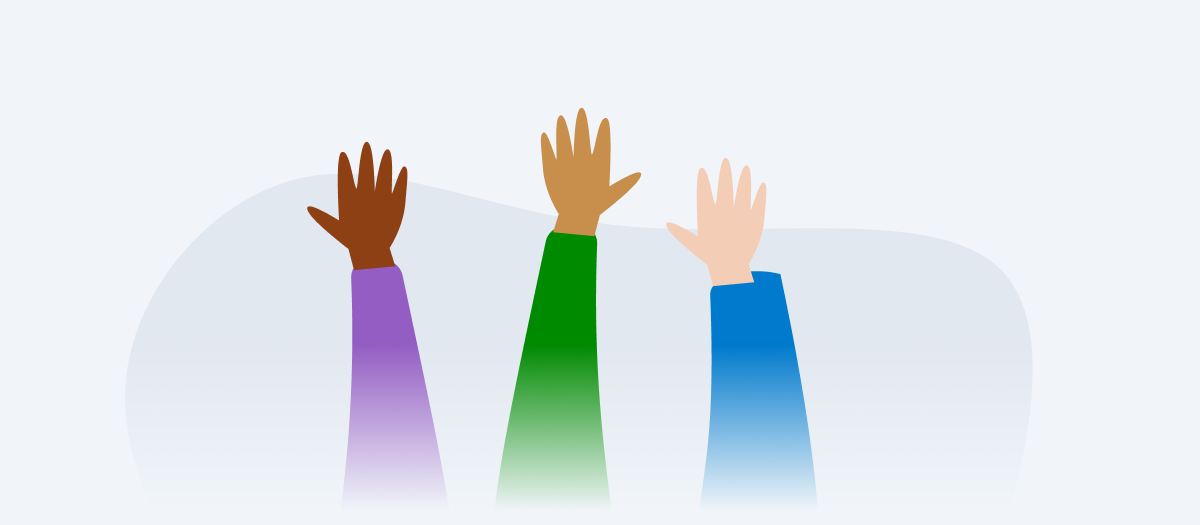 An illustration of three raised hands.