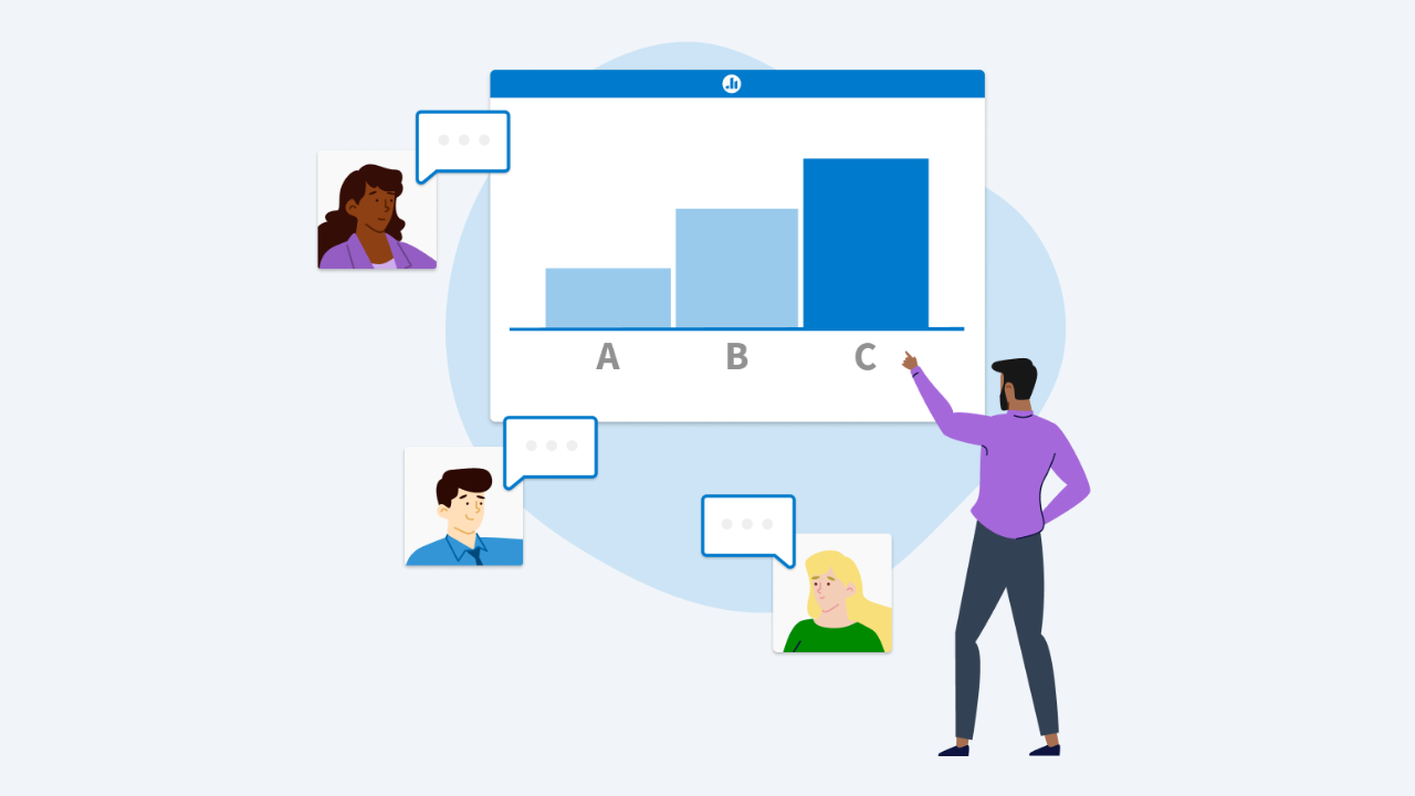 four employees engaging in a Poll Everywhere multiple choice activity