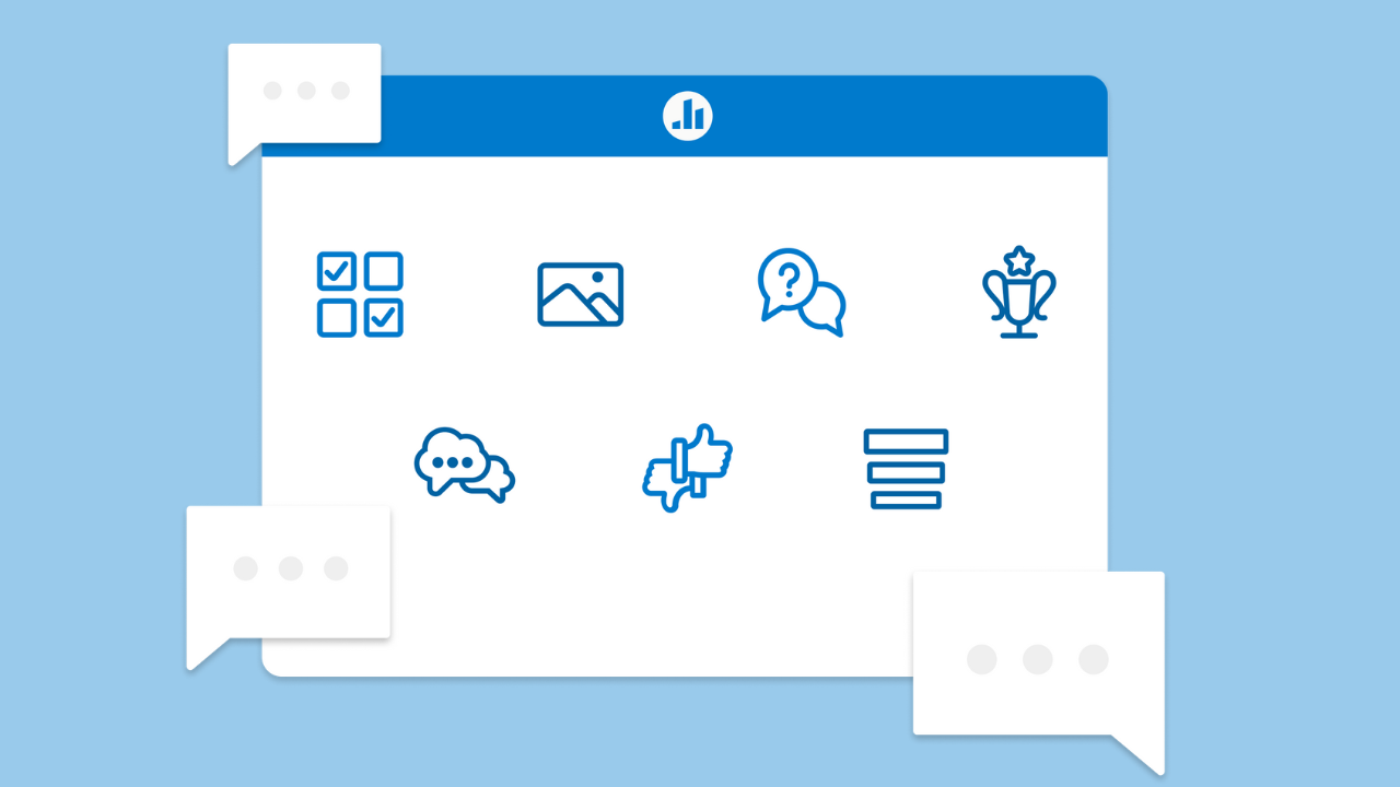 An illustration of the different interactive classroom activities that Poll Everywhere offers.